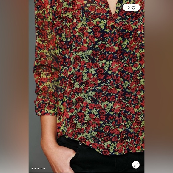 Free People Sheer Floral Print Buttondown Top- Size Medium - Picture 3 of 10